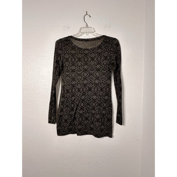 Peruvian Connection Tunic Top Burnout Long Sleeve Sheer Black ,Beige Size S - Picture 2 of 5